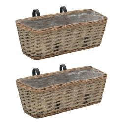Jardinière de balcon 2 pcs Osier avec doublure en PE 40 cm alsavelo