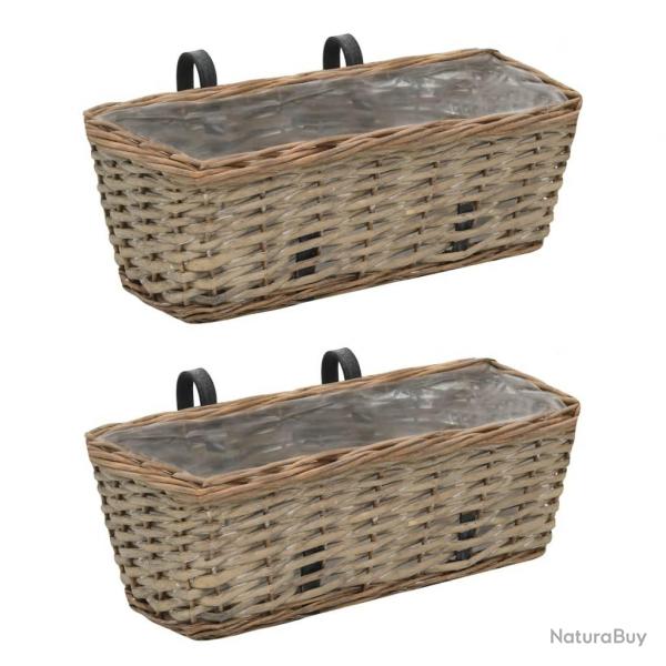 Jardinire de balcon 2 pcs Osier avec doublure en PE 40 cm alsavelo