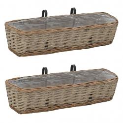 Jardinière de balcon 2 pcs Osier avec doublure en PE 60 cm alsavelo