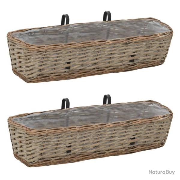 Jardinire de balcon 2 pcs Osier avec doublure en PE 60 cm alsavelo
