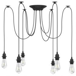 Lampe suspendue avec 6 porte-lampes E27 noir métal alsavelo