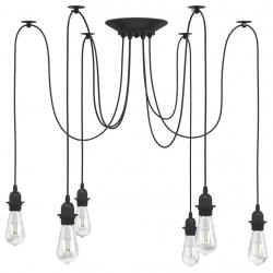 Lampe suspendue avec 6 porte-lampes E27 noir métal alsavelo