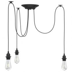 Lampe suspendue avec 3 porte-lampes E27 noir métal alsavelo