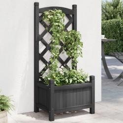 Jardinière avec treillis noir bois massif de sapin alsavelo