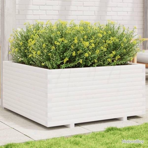 Jardinire blanc 100x100x49,5 cm bois de pin massif alsavelo