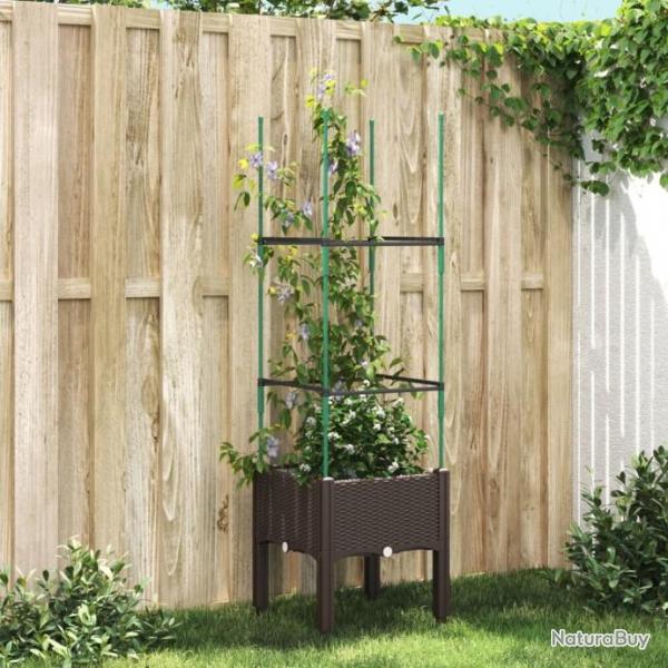 Jardinire avec treillis marron 40x40x142,5 cm PP