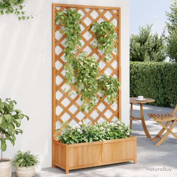 Jardinière Colonne En Bois Acacia Marron 70x33x33 Cm - Avec Bac Plastique Intégré Pour Intérieur Et Extérieur Protégé