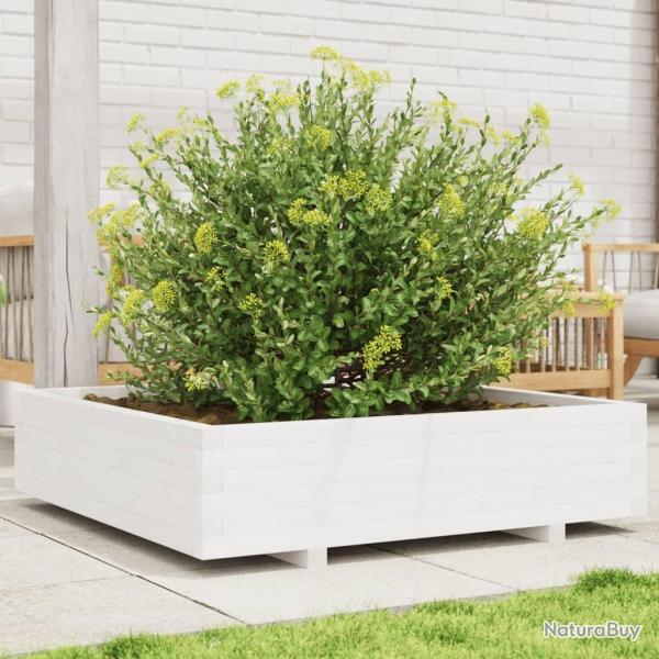 Jardinire blanc 100x100x26,5 cm bois de pin massif alsavelo