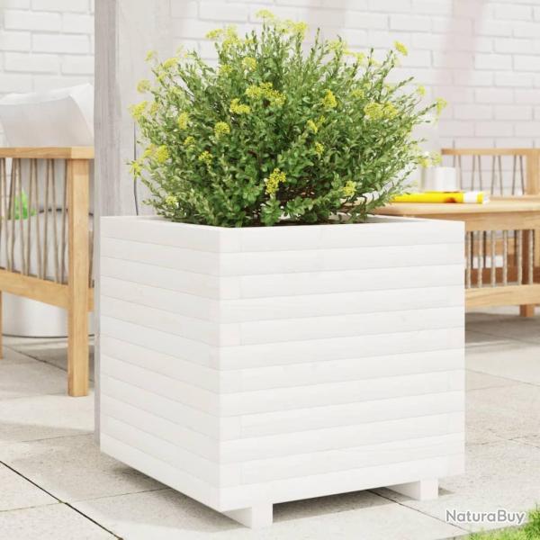 Jardinire blanc 50x50x49,5 cm bois de pin massif alsavelo