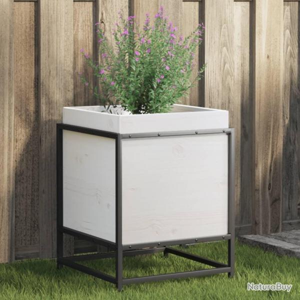 Jardinire blanc 40x40x50 cm bois de pin massif alsavelo