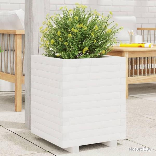 Jardinire blanc 40x40x49,5 cm bois de pin massif alsavelo