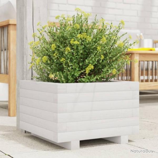 Jardinire blanc 40x40x26,5 cm bois de pin massif