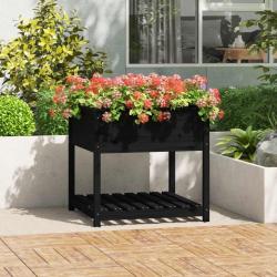 Jardinière avec étagère Noir 82,5x82,5x81 cm Bois massif de pin alsavelo