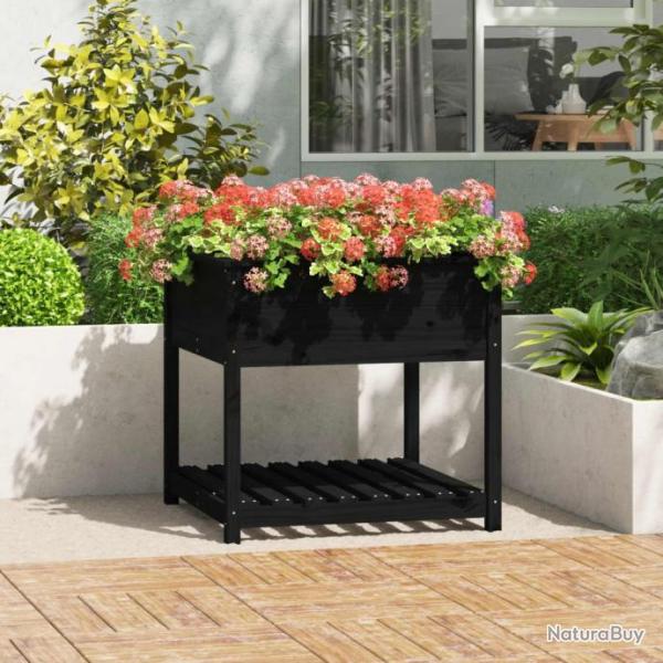 Jardinire avec tagre Noir 82,5x82,5x81 cm Bois massif de pin