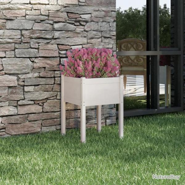 Jardinire Blanc 50x50x70 cm Bois de pin massif