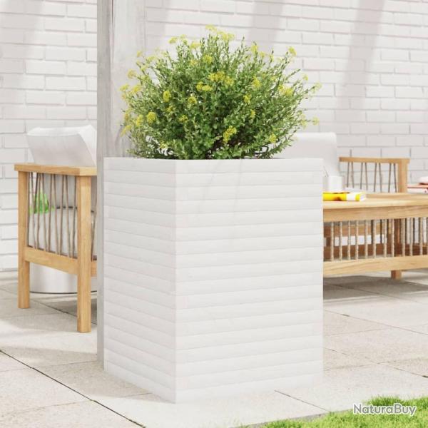 Jardinire blanc 50x50x68,5 cm bois de pin massif alsavelo