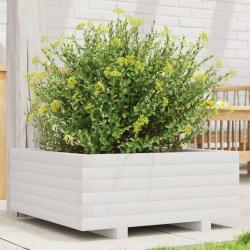 Jardinière blanc 60x60x26,5 cm bois de pin massif alsavelo