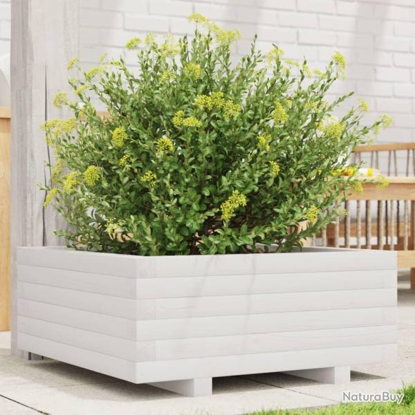 Jardinire blanc 60x60x26,5 cm bois de pin massif alsavelo
