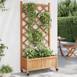 Jardinière avec treillis et roues marron bois massif de sapin alsavelo