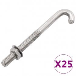Jeu de 25 boulons en J ancrés avec écrou et rondelle M8x120 mm alsavelo