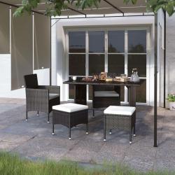 Jeu de chaise et tabouret de jardin 4 pcs Résine tressée Noir alsavelo