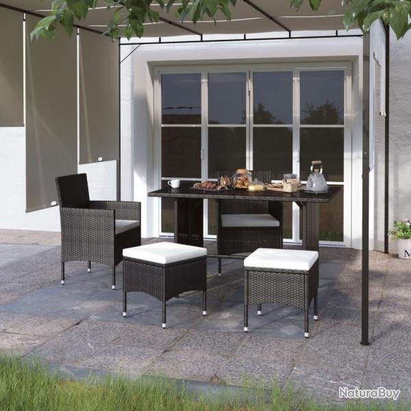 Jeu de chaise et tabouret de jardin 4 pcs Rsine tresse Noir alsavelo