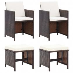 Jeu de chaise et tabouret de jardin 4 pcs Résine tressée Marron alsavelo