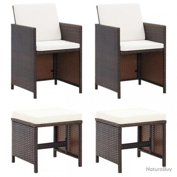 Jeu de chaise et tabouret de jardin 4 pcs Rsine tresse Marron