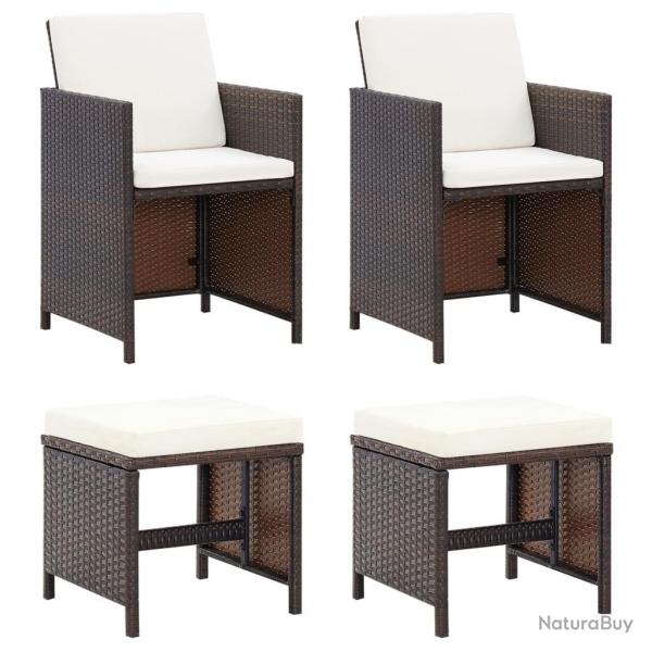 Jeu de chaise et tabouret de jardin 4 pcs Rsine tresse Marron alsavelo