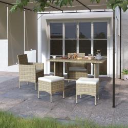Jeu de chaise et tabouret de jardin 4 pcs Résine tressée Beige alsavelo