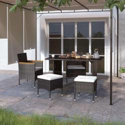 Jeu de chaise et tabouret de jardin 4 pcs Résine tressée Noir alsavelo