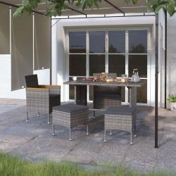 Jeu de chaise et tabouret de jardin 4 pcs Résine tressée Gris alsavelo