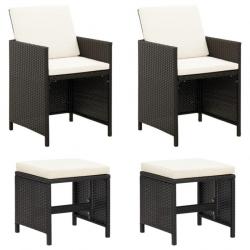 Jeu de chaise et tabouret de jardin 4 pcs Résine tressée Noir