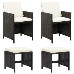 Jeu de chaise et tabouret de jardin 4 pcs Résine tressée Noir alsavelo