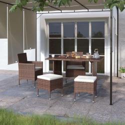 Jeu de chaise et tabouret de jardin 4 pcs Résine tressée Marron alsavelo