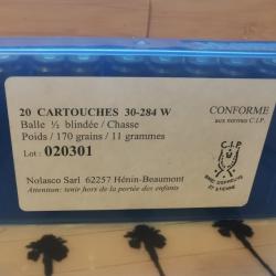 20 cartouches 30-284 w 1/2 blindee /chasse 170 grains