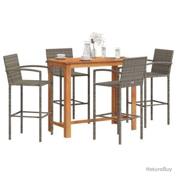 bar de jardin 5 pcs gris bois massif acacia rotin alsavelo