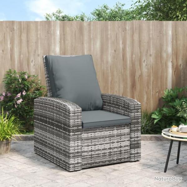 Fauteuil inclinable de jardin avec coussins gris rsine tresse