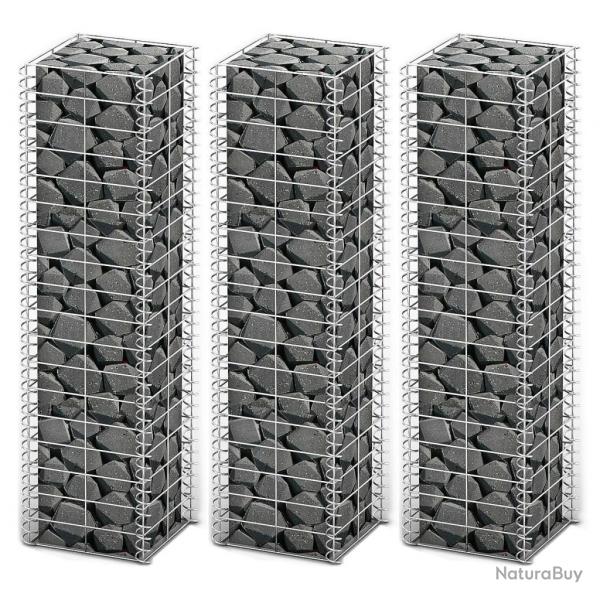 Jeu de panier de gabion 3 pcs Fil galvanis 25x25x100 cm alsavelo