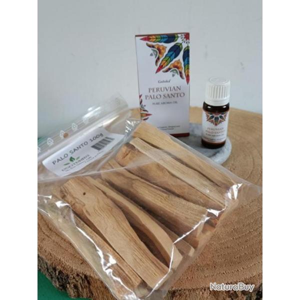 Huile pure aromatique Palo Santo Pruvien Marque Goloka : Contenance : 10m + 100g de btonnets