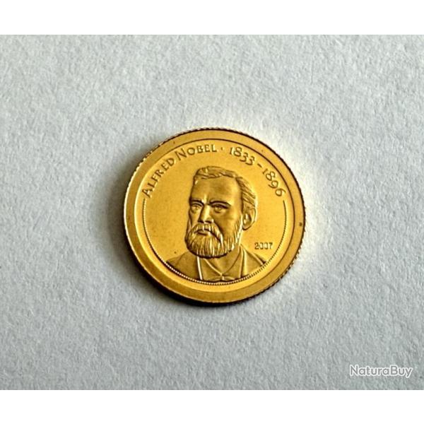 Monnaie, Mongolie, pice 1 dollar or pur, 2007 - 500 Tugrik - Alfred Nobel