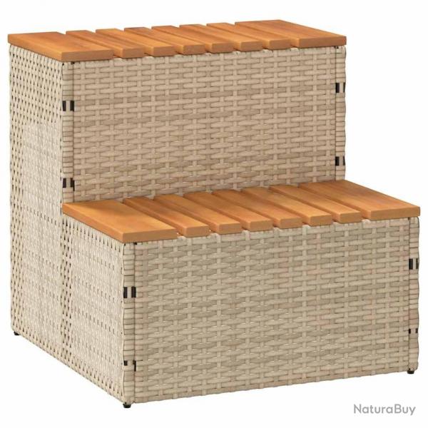 Marche bain remous beige 50x50x50,5 cm polyrotin acacia massif alsavelo