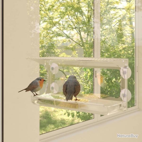 Mangeoires  oiseaux de fentre 2 pcs Acrylique 30x12x15 cm alsavelo