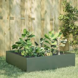 Lit surélevé de jardin vert olive 100x100x25 cm acier alsavelo