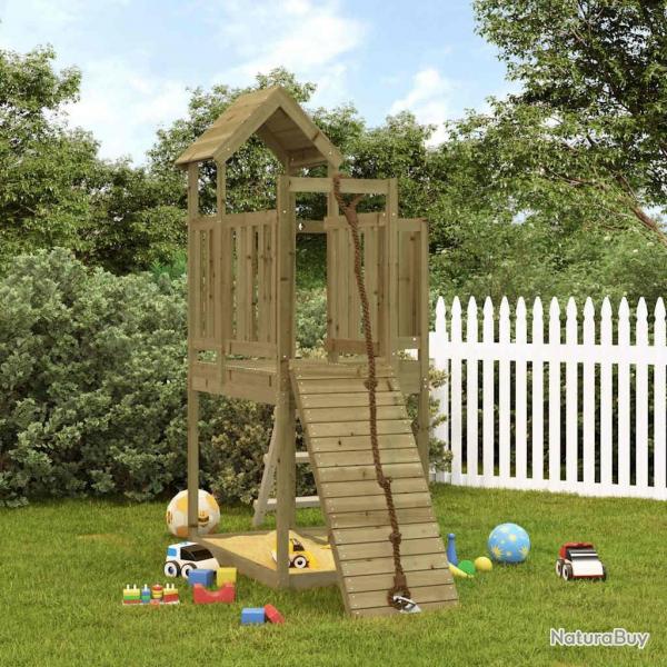 Maisonnette de jeu avec mur d'escalade bois de pin imprgn alsavelo