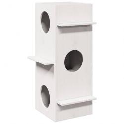 Maison pour chat blanc 43x43x90 cm bois de pin massif alsavelo