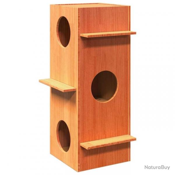 Maison pour chat cire marron 43x43x90 cm bois de pin massif alsavelo