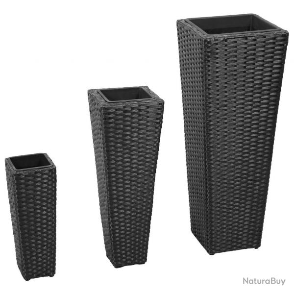 Lits surlevs de jardin 3 pcs Rsine tresse Noir alsavelo
