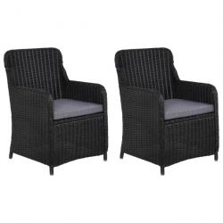 lot de 2 Chaises d'extérieur avec coussins Résine tressée Noir