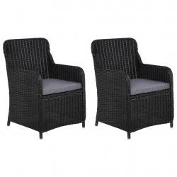 lot de 2 Chaises d'extérieur avec coussins Résine tressée Noir alsavelo